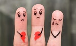 Finger art of family during quarrel. The concept of parents quarrel, child was upset. — Photo by Mukhina1