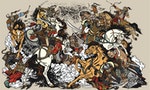 Battle between Mongols clans and tribes .Time of Genghis Khan .Medieval Asian cavalry warriors fighting with swords and nomads archery shooting a bow and arrows. . Graphic style vector illustration - 