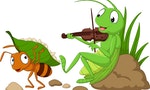 Cartoon the ant and the grasshopper - 向量圖