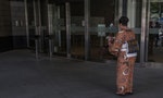 TOKYO, JAPAN - AUGUST 20TH, 2018. Japanese woman in kimono at Roppongi Hills Mori Tower.