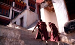 LADAKH - OCT 10: Tibetan monks in a monastery on October 10 2006 in Spiti valley Ladakh, India.The Dalai Lamas are the head monks of the Gelugpa lineage of Tibetan Buddhism.