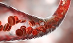 血液 Blood vessel with flowing blood cells, 3D illustration - 插圖