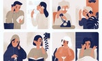 Collection of people talking on mobile phone. Bundle of men and women communicating through smartphone. Set of telephone conversations or dialogues. Color vector illustration in modern flat style. - 向