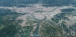 由淡水河下游俯瞰的臺北盆地，三條支流一覽無遺。（圖片來源：google_eart