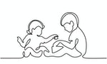 Continuous line drawing. Happy toddler boy playing with his baby sister. Vector illustration