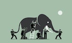 shutterstockBlind men touching an elephant. Vector artwork illustration depicts the concept of perception, ideas, viewpoint, impression, and opinions of different people in different standpoints._1099