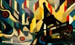 Eiffel tower. Abstraction in the style of modern avant-garde. Executed in oil on canvas with elements of pastel painting.Famous style of Georges Braque, Matisse, van Gogh, Pollock
