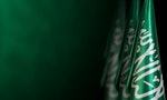 Saudi Arabia flags on a dark green background, use it for national day and country national occasions