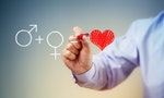 The formula for love a man drawing male and female gender symbols and a red heart