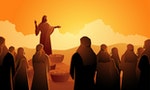 Biblical vector illustration series, Jesus feeds the five thousand or feeding the multitude