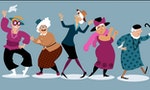 Group of active senior women dancing, EPS 8 vector illustration