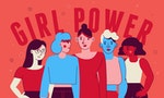 女性主義 Vector illustration in trendy flat linear minimal style with female characters - girl power and feminism concept - diverse women standing together