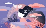 Lucid dreaming vector illustration. Flat tiny sleep control persons concept. Abstract night alternative REM state. Supernatural experience when soul left body. Physiological wakefulness condition.