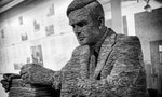 London, England - June 21, 2015: Slate statue of Mathematician Alan Turing at Bletchley Park, Bletchley, Milton Keynes, Britain