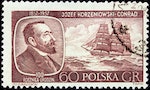 康拉德 POLAND - CIRCA 1957: A stamp printed by POLAND shows image portrait of Joseph Conrad (Jozef Teodor Konrad Korzeniowski) - a Polish author who wrote in English after settling in England, circa 1957