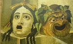 tragedy and comedy theatre masks on a Roman mosaic