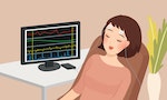 cartoon vector illustration of woman sleeping doing biofeedback therapy