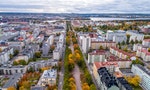 Aerial autumn view of the Tampere city in autumn with colorful leaves.Finland