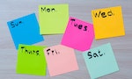 Plan of the week on stickers. Colored stickers. Office forms and blank stickers. Day of the week on the forms.