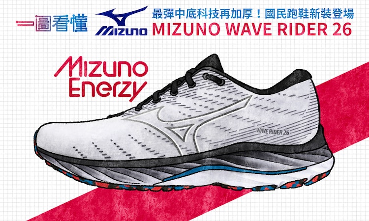 一圖看懂：最彈中底科技再加厚！國民跑鞋新裝登場—MIZUNO WAVE RIDER 26