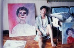02_大學時代的黃明川與他創作的油畫，時約1978。